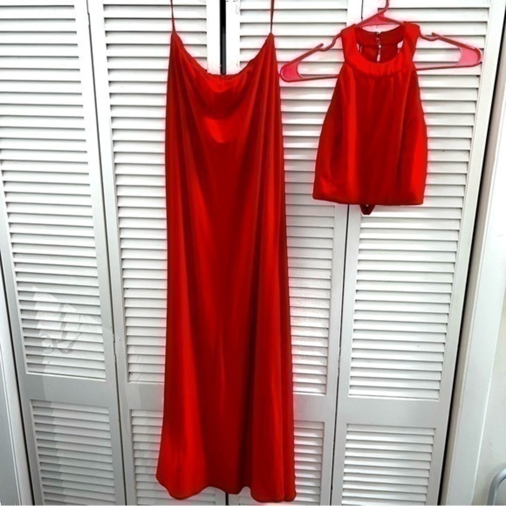 Harper + Lemon Medium Red Two Piece Dress. Zipper Skirt Halter Top